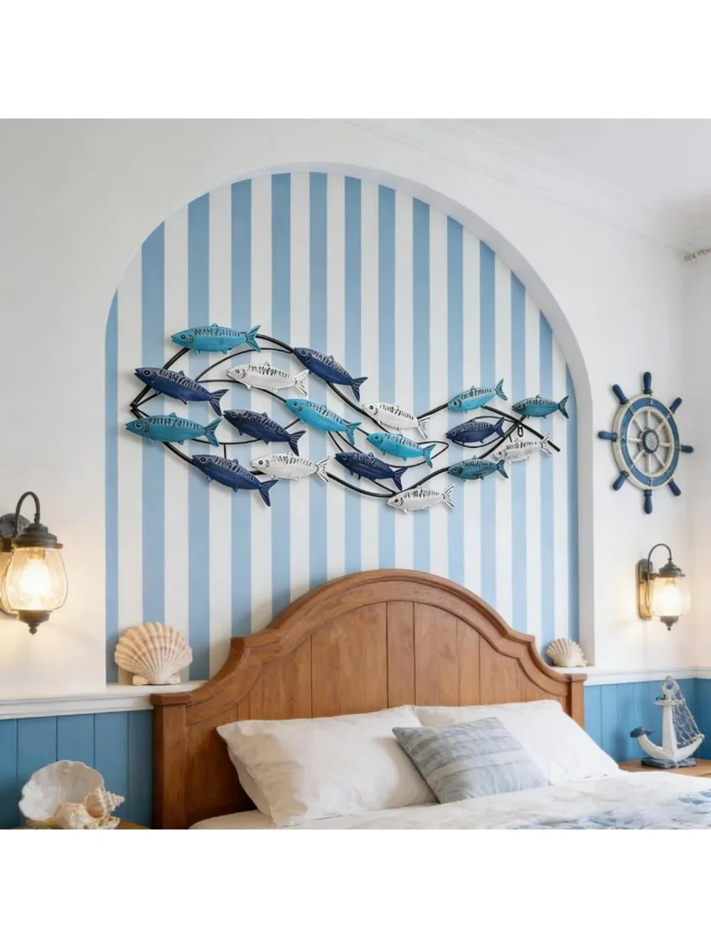 Large Nautical Metal Fish Wall Art - 3D Coastal Decor for Living Room & Beach